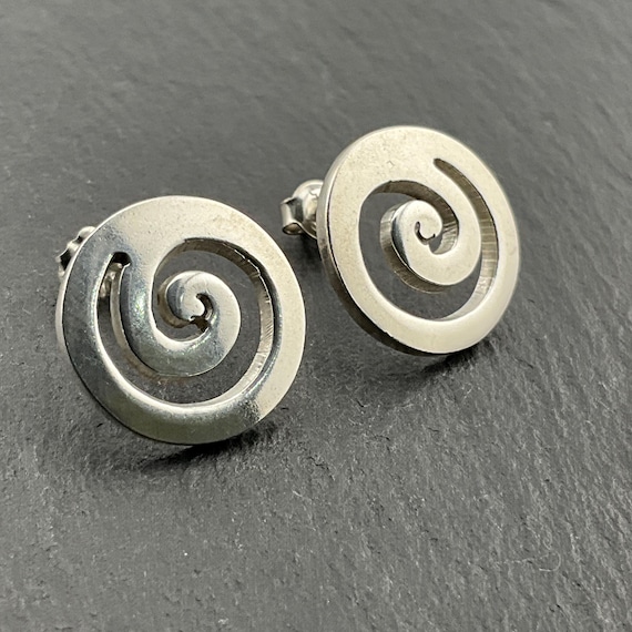 Boucles D'oreilles Vintage En Argent Massif - Forme Spirale - Dormeuses - Bon état