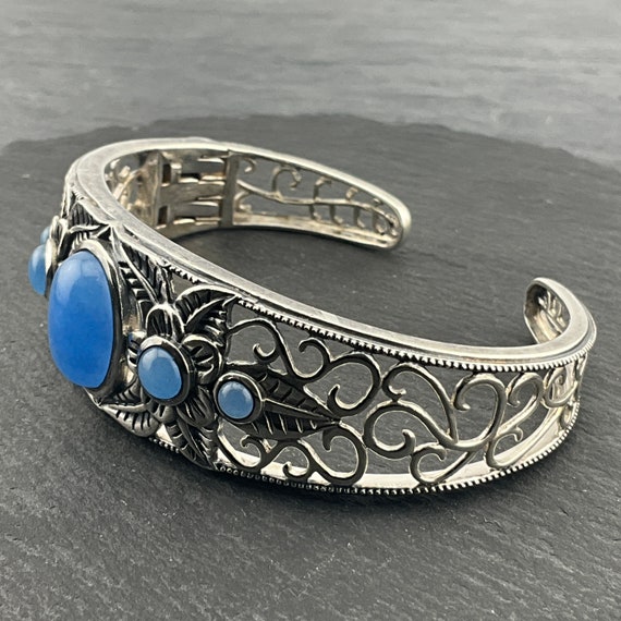 Vintage Solid Sterling Silver Agate Bangle - image 3