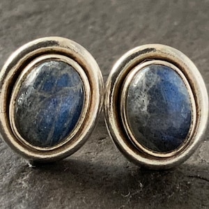 Vintage Sterling Silver Moonstone Stud Earrings