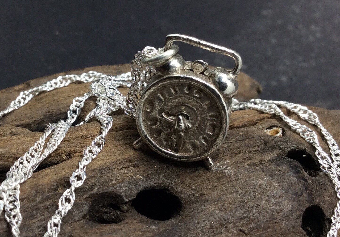 Vintage Sterling Silver Clock Pendant Necklace Etsy