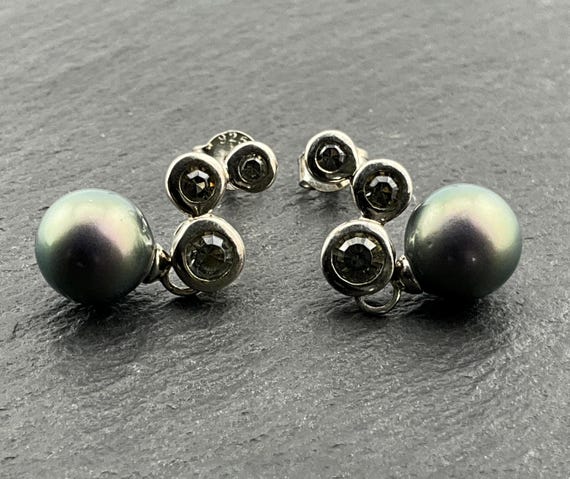 Genuine Harper Kendall Pearl & Swarovski Crystal Sterling Silver Dangle Stud Earrings