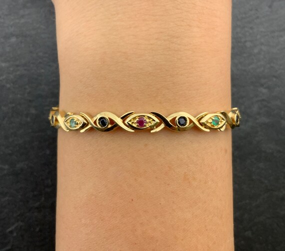 Vintage Heavy Solid 14ct Gold Ruby, Emerald & Sap… - image 5