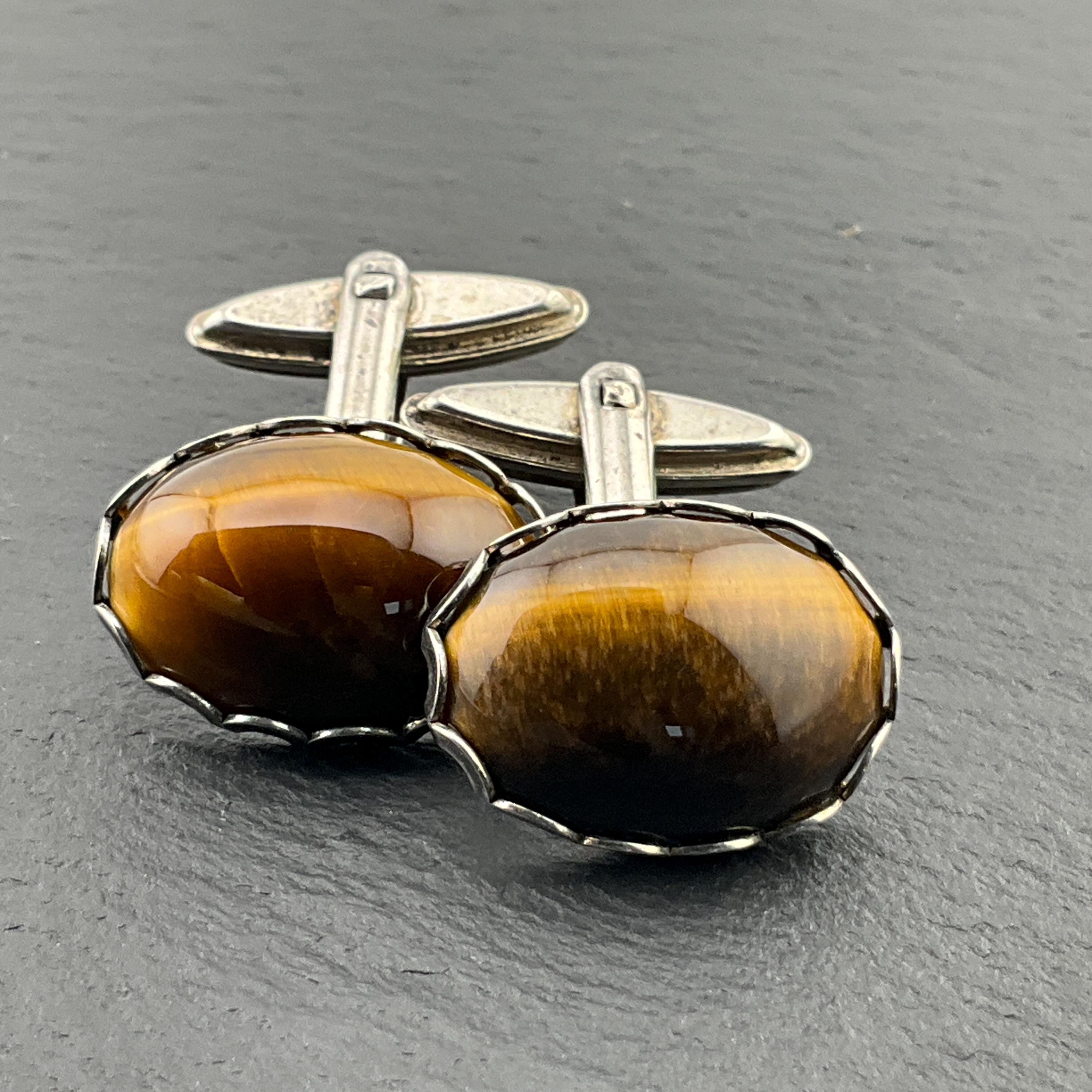 ヴィンテージ タイガーアイ ソリッド スターリングシルバー カフス