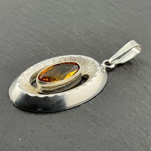 Vintage Orange Cubic Zirconia Sterling Silver Oval Pendant Necklace