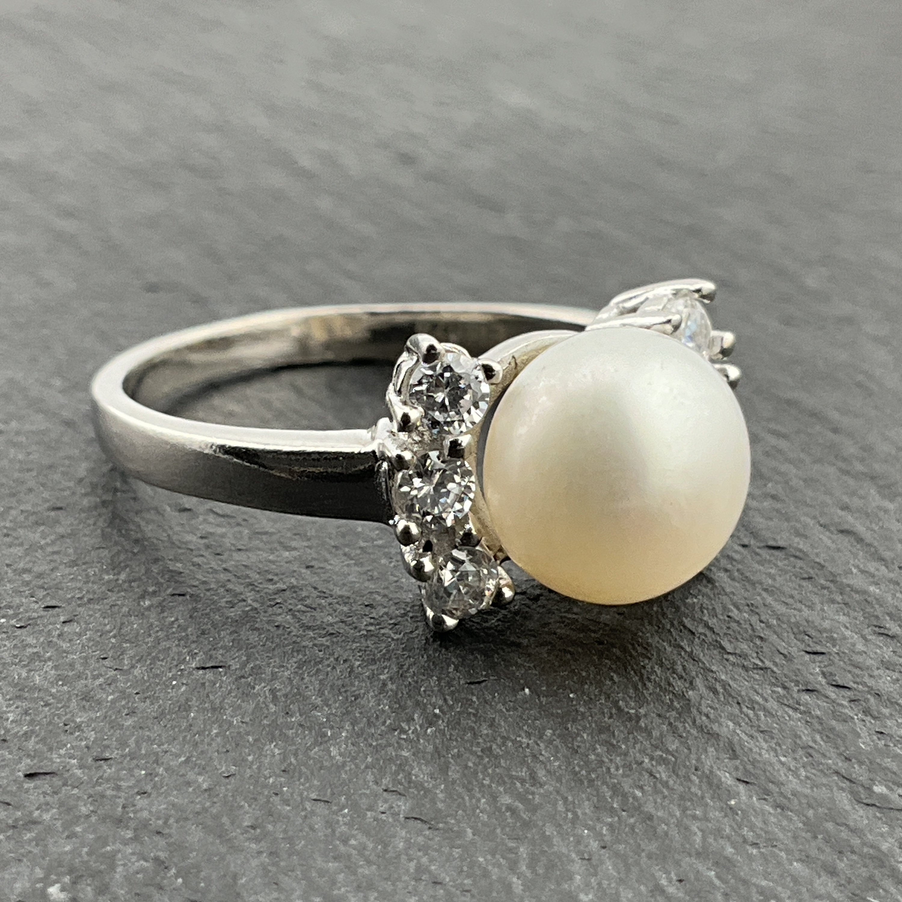 Pearl combination ring 15号【未使用】 Vintage Pearl & Cubic Zirconia Sterling Silver Fancy