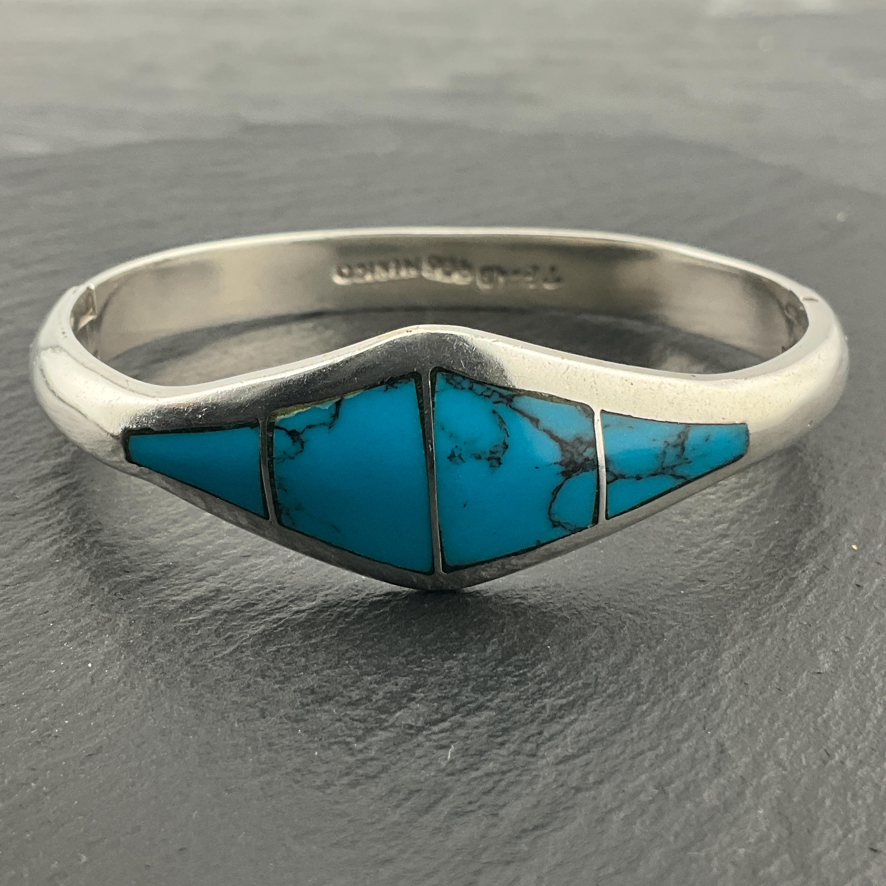 ヴィンテージ ヘビー スターリング シルバー ターコイズ ヒンジ
