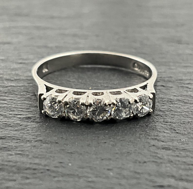 Vintage Cubic Zirconia Sterling Silver Half Eternity Band Ring, UK Size
