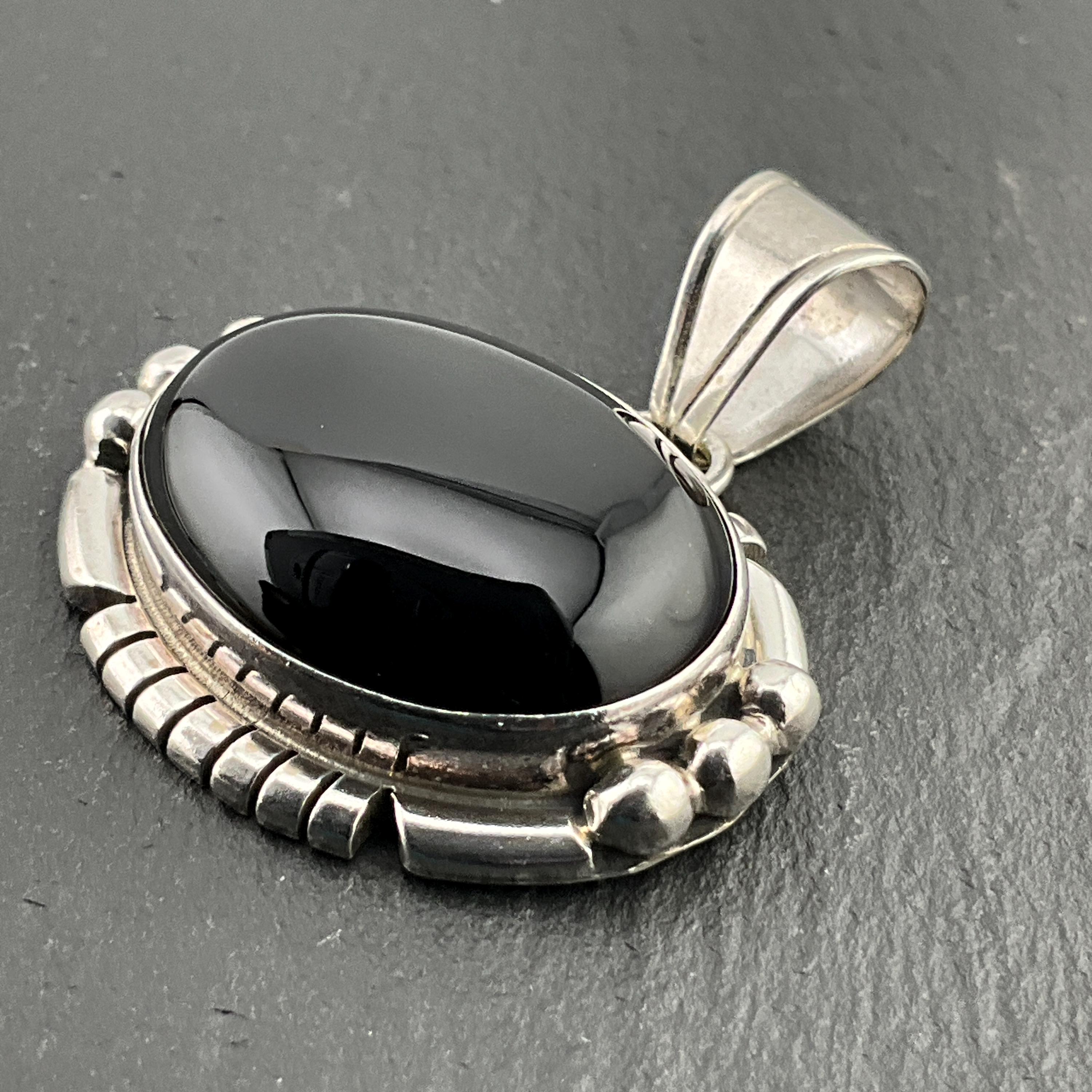 Pendentif Plaquette Ovale En Argent Sterling - Style Onyx Avec œil-de-tigre - Bijou Ancien