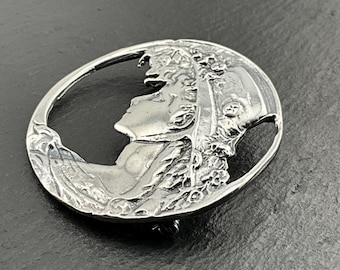 Broche vintage feminino em prata esterlina estilo Art Nouveau