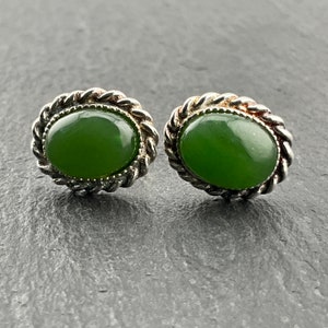 Vintage Sterling Silver Green Onyx Fancy Stud Earrings