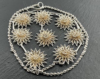 Vintage sterlingzilveren fancy Flower Sunburst-statementketting