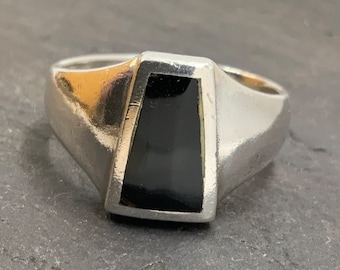 Vintage Onyx Sterling Silver Signet Ring, UK Size W, US Size 11 1/4, EU Size 65