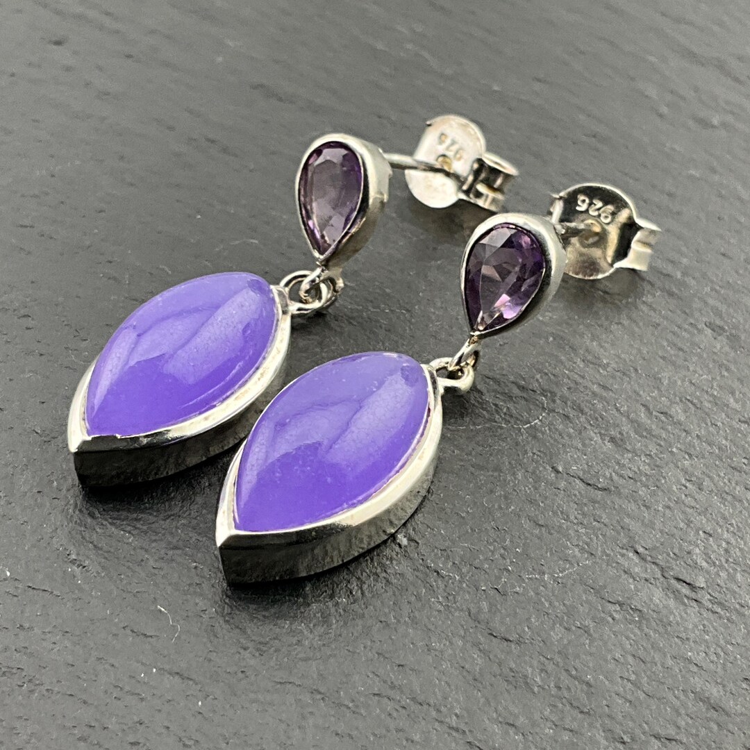 Orecchini in Argento 925 Italiano e Giada Viola Lavanda, Pendenti Pietre Dure Naturali, Bijoux Made in Italy, Regalo per Lei - Italia