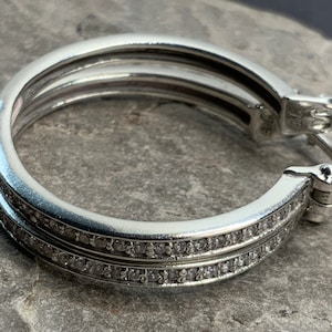 Vintage Sterling Silver Cubic Zirconia Hoop Earrings