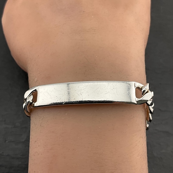 Vintage Heavy Sterling Silver ID Curb Bracelet - Etsy