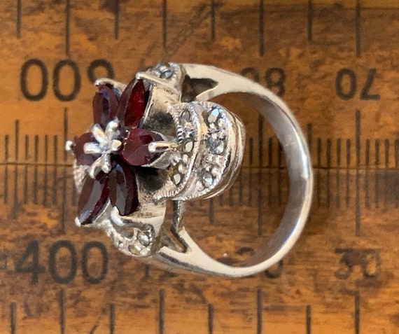 Vintage Garnet Marcasite Sterling Silver Ring, UK… - image 7