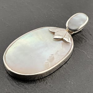 Vintage Mother Of Pearl Sterling Silver Fancy Oval Pendant