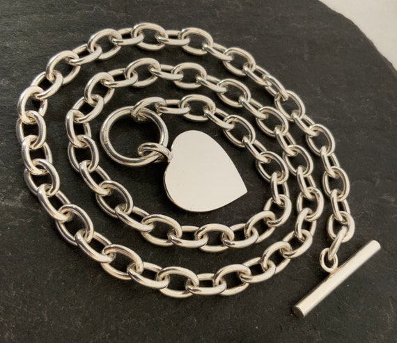 Sterling Silver Heart T-Bar Pendant Necklace | H.Samuel