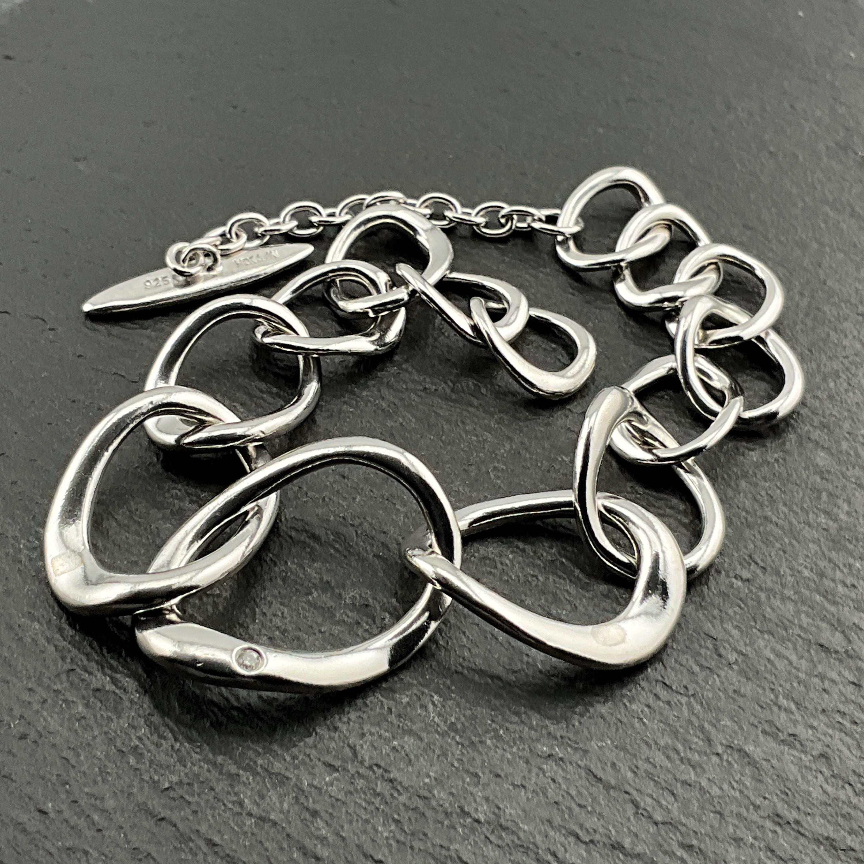Vintage Sterling Silver Diamond Fancy T Bar Statement Curb Link