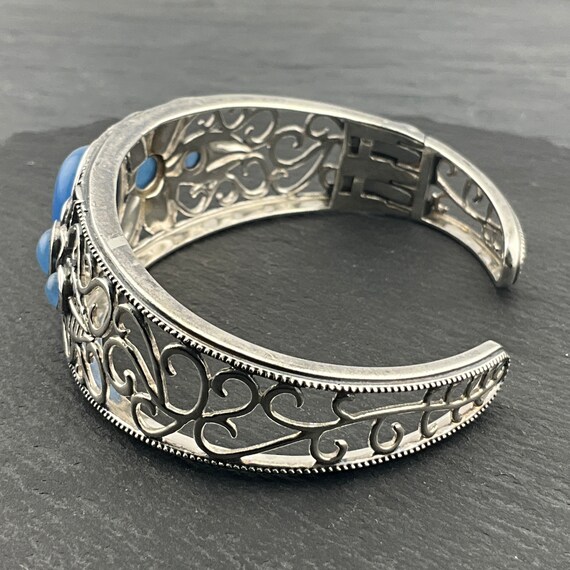 Vintage Solid Sterling Silver Agate Bangle - image 5