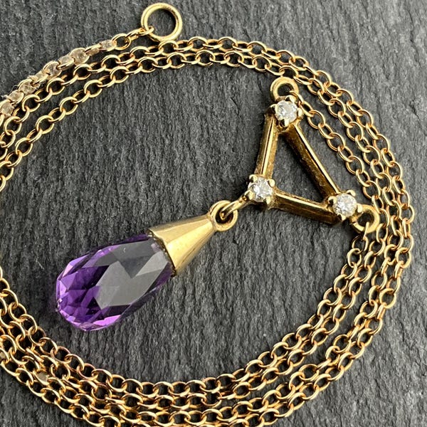 Vintage 9ct Gold Amethyst & Diamant Anhänger Halskette