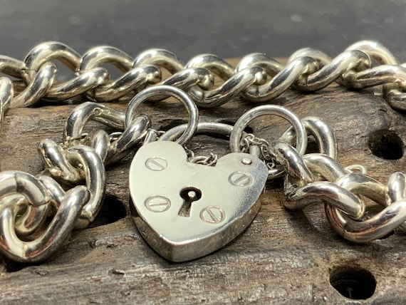 Vintage Sterling Silver Chunky Charm Bracelet Hear