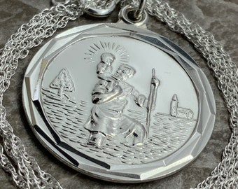 Vintage Solid Sterling Silver St Christopher Pendant Necklace