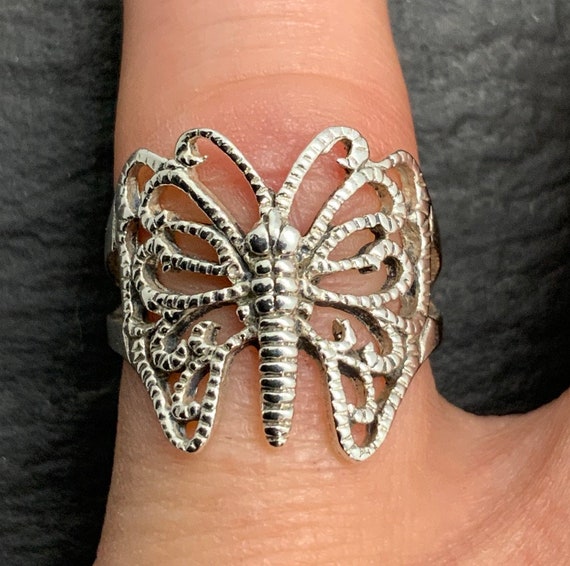 Vintage Sterling Silver Butterfly Ring, UK Size L… - image 7