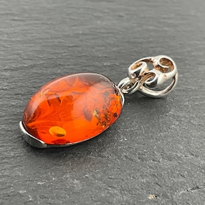 Vintage Amber Sterling Silver Fancy Floral Oval Pendant