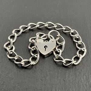 Vintage Sterling Silver Heart Padlock Charm Bracelet