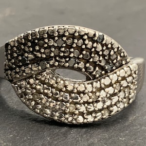 Vintage Schwarz & Weiß Diamant Sterling Silber Knoten Statement Ring, UK Größe N, US Größe 6 1/2, EU Größe 52 3/4