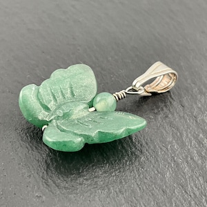 Vintage Jadeite Butterfly Sterling Silver Pendant Necklace