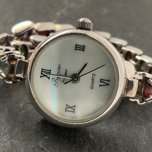 Vintage Solid Sterling Silver Quartz Amethyst Peridot Citrine Topaz Garnet Wrist Watch