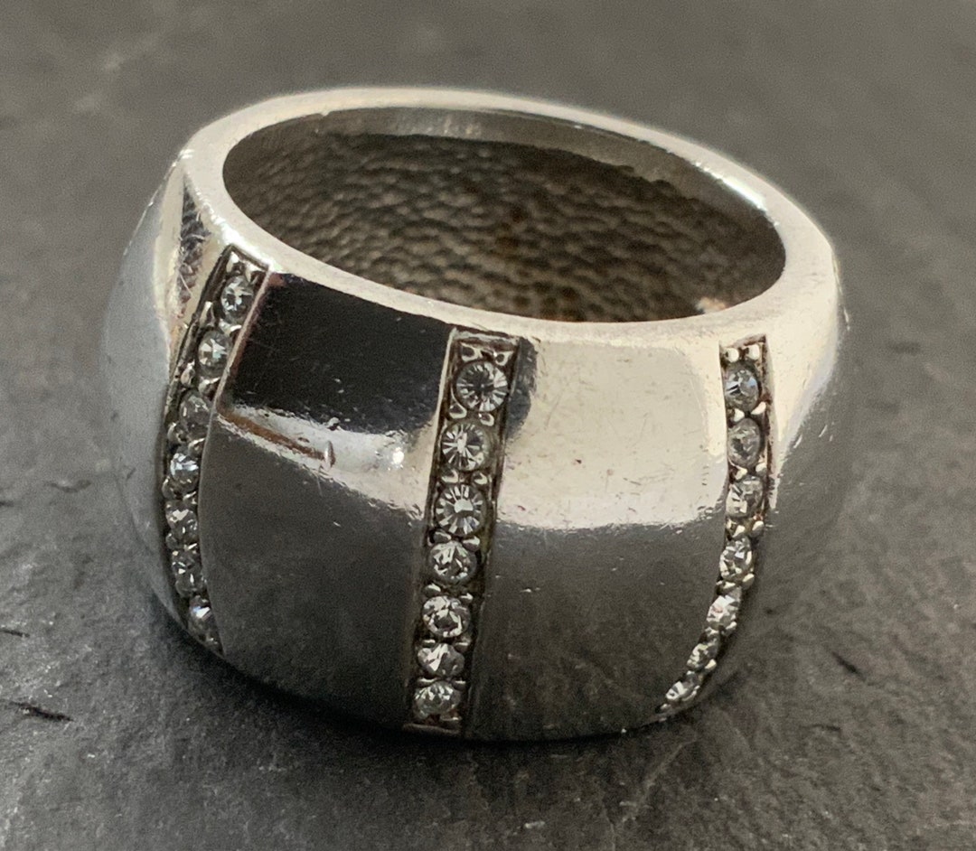 Vintage Chunky Heavy Sterling Silver Cubic Zirconia Statement Ring ...
