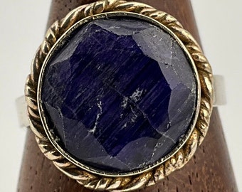 Vintage Raw Sapphire Sterling Silver Statement Ring, UK Size O1/2, US Size 7 1/4, EU Size 54 1/2