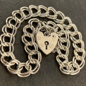 Vintage Sterling Silver Heart Padlock Charm Bracelet
