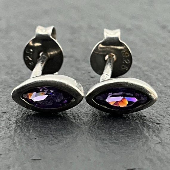 Boucles D'oreilles Argent 925 Avec Améthyste Violet Et Marcassites - Dormeuses, Style Rétro