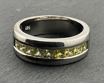 Vintage Citrine Sterling Silver Half Eternity Ring, UK Size S1/2, US Size 9 1/2, EU Size 60 3/4