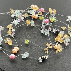 Halsband med vintagepärla i sterlingsilver, topas, citrin, peridot och ametist