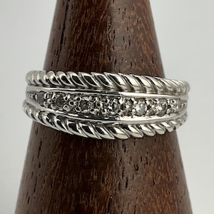 Vintage Diamond Solid 9ct White Gold Fancy Ring, UK Size M1/2, US Size 61/4, EU Size 52