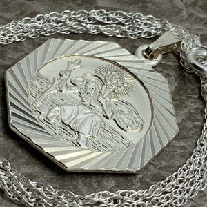 Vintage Solid Sterling Silver St Christopher Pendant Necklace