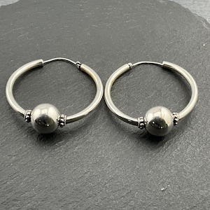 Vintage Sterling Silver Large Bead Bohemian Hoop Earrings