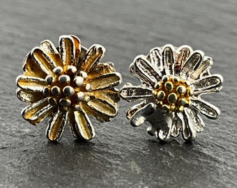 Vintage Sterling Silver Two-Tone Flower Stud Earrings