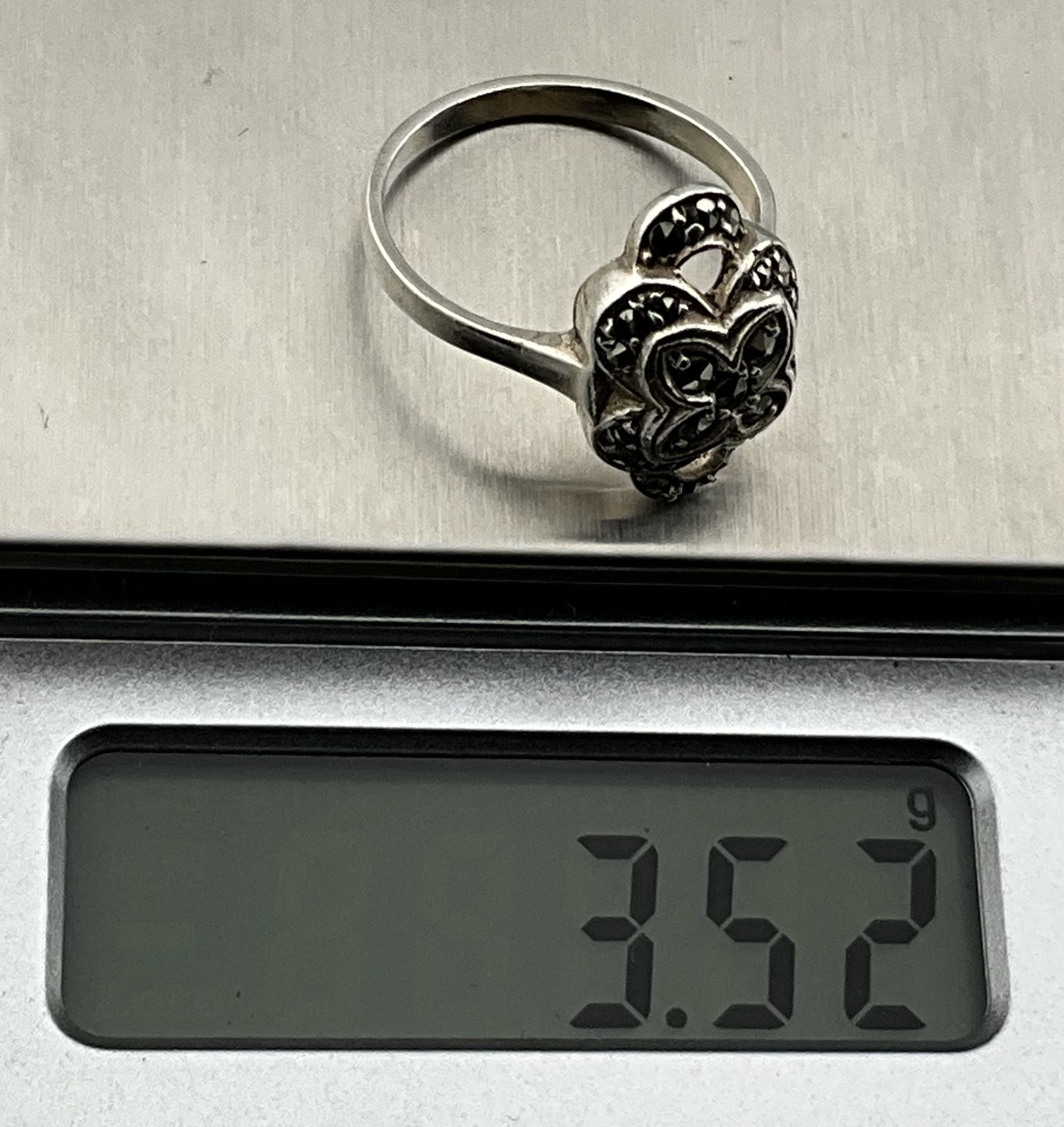 Vintage Marcasite Sterling Silver Statement Ring, UK Size K