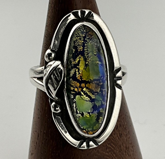 Vintage Sterling Silver Mexico Dichroic Glass Foi… - image 1