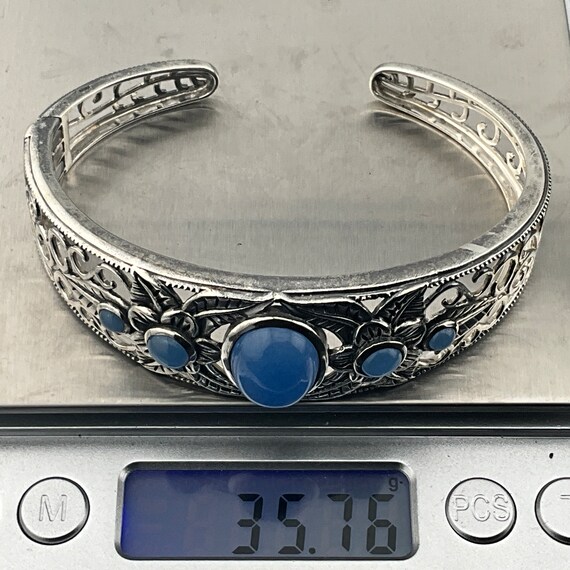 Vintage Solid Sterling Silver Agate Bangle - image 10