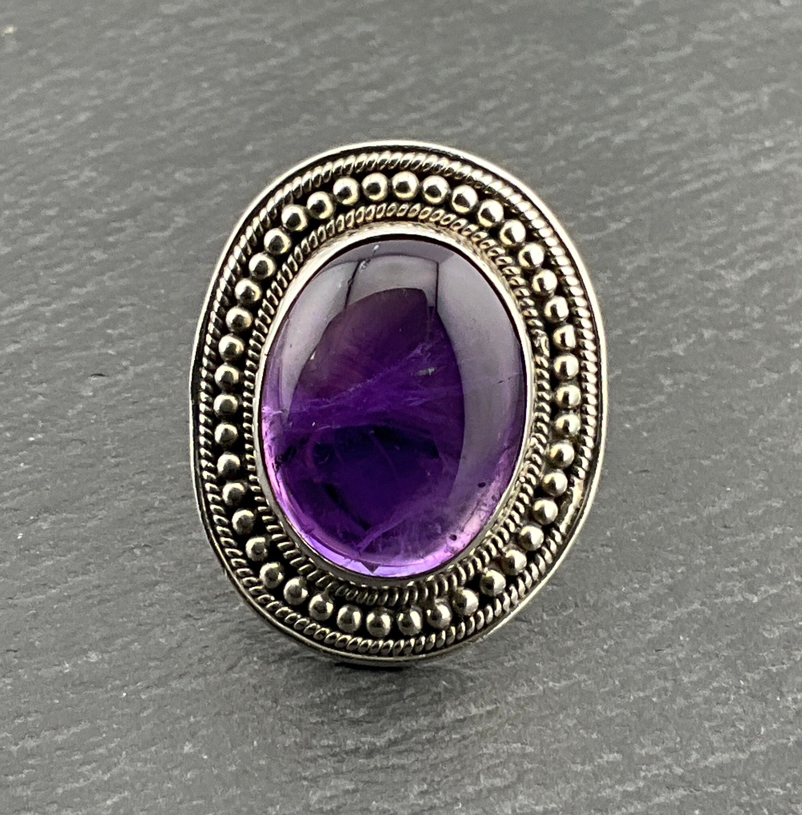 Bague Vintage Années 90 En Argent 925 Avec Améthyste Et Zircons - Taille UK 7, Fait Main
