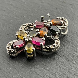 Vintage Citrine, Tourmaline, Spinel & Diopside Sterling Silver Pendant Necklace
