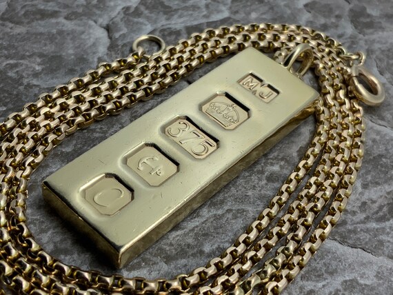 Vintage 9ct Gold Ingot Pendant Necklace 