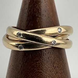 Vintage Solid 14 Karat Gold Diamant Verschachtelter Bandring, Größe UK P, US Größe 7 1/2, EU Größe 55 1/4